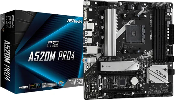 ASRock A520M Pro4 -emolevy - AMD A520 - AMD AM4 -kanta - DDR4 RAM - Micro-ATX