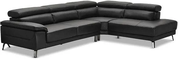 Napoli kulmasohva kallistustoiminnolla - musta nahka - oikeanpuoleinen