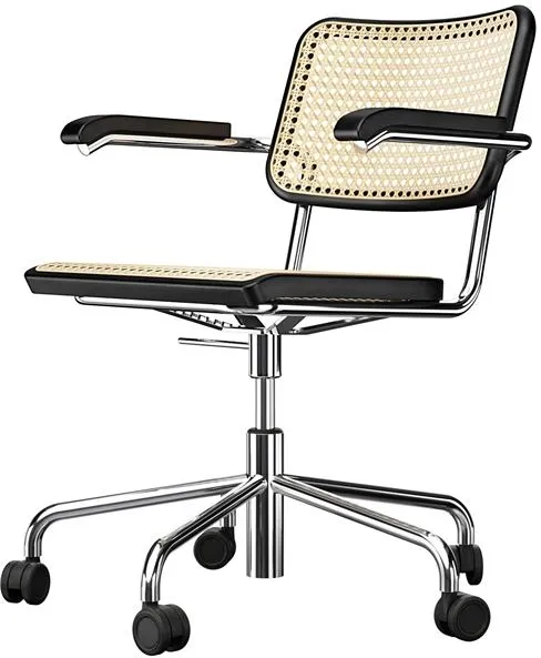 Thonet S 64 VDR Swivel Toimistotuoli käsinojilla Kromi/Musta Petsattu Pyökki