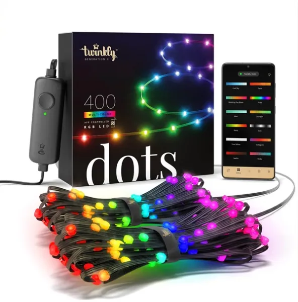 Twinkly Dots - 400 sovelluksella ohjattavaa RGB LEDiä. 20 metriä. Musta johto.