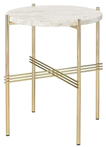 GUBI TS Sivupöytä Pyöreä Ø40 Messinki/Valkoinen Travertiini