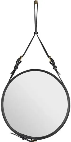 GUBI Adnet Seinäpeili Pyöreä Musta Nahka Ø45 cm