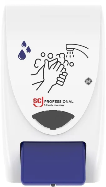 Deb Stoko Cleanse Light -annostelija puhdistustehoiselle voide saippualle, valkoinen muovi sinisellä painikkeella, 2 L